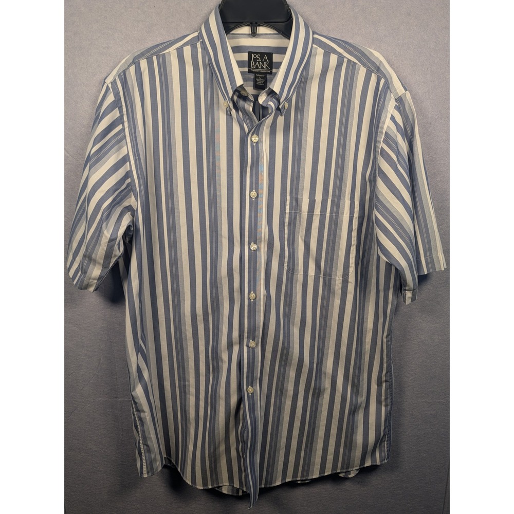 Jos. A. Bank Button Down Shirt Mens Size L Blue‎ Striped Tailored Fit Excellent